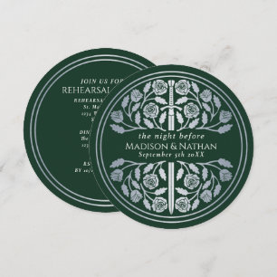 Green Silver Sword Royal Wedding Rehearsal Invitation