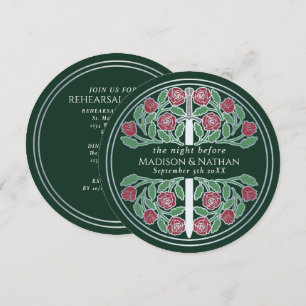 Green Silver Sword Royal Wedding Rehearsal  Invitation