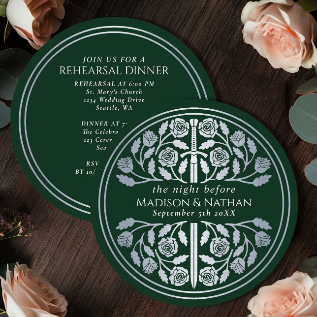 Green Silver Sword Royal Wedding Rehearsal Invitation (Creator Uploaded)
