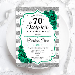 Green Silver White Surprise 70th Birthday Invitation