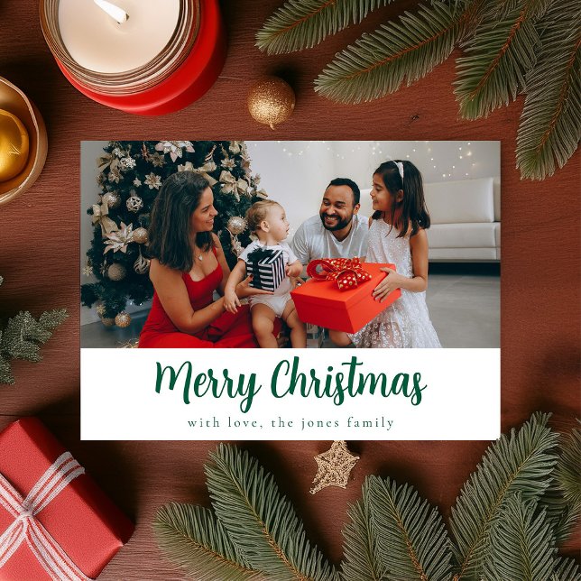 Green Simple 1 Photo Merry Christmas Card (Creator Uploaded)