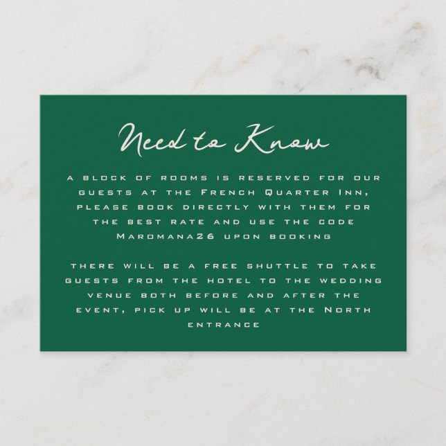 Green Simple and Chic Additional Information Enclosure Card (Front)