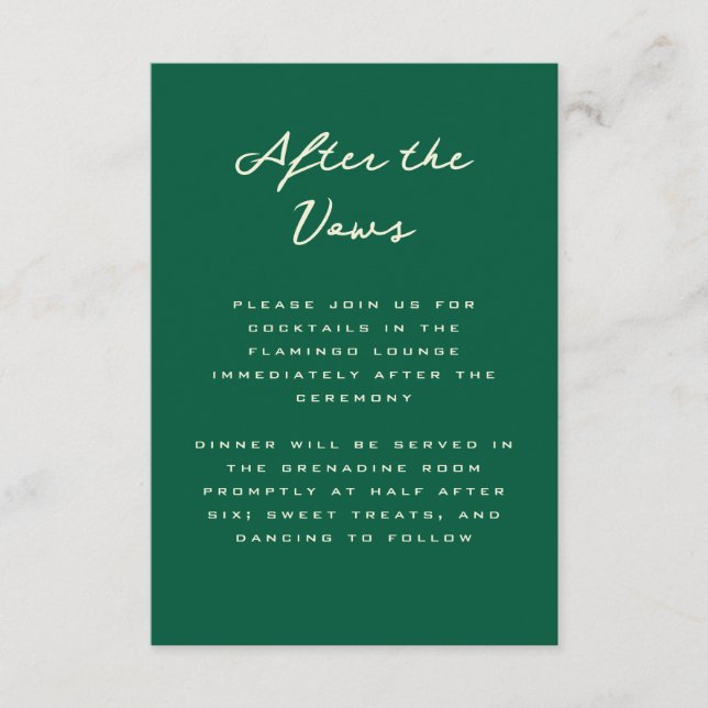 Green Simple and Chic Tennis Club Reception Enclosure Card (Front)