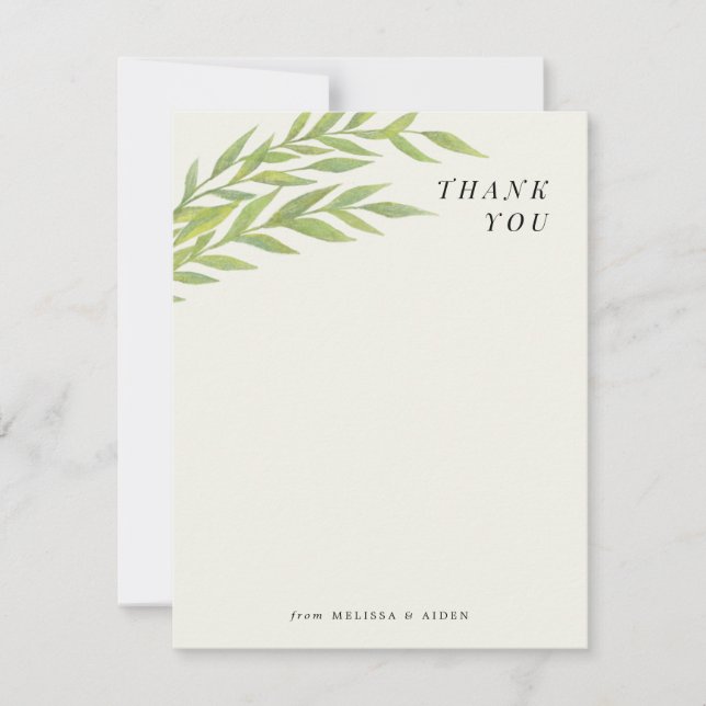 Green Simple Branch Thank You Note Card (Front)