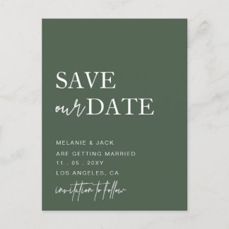 Green Simple Calligraphy Save The Date  Announcement Postcard