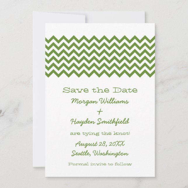 Green Simple Chevron Save the Date Invite (Front)