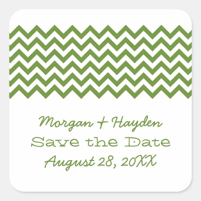 Green Simple Chevron Save the Date Stickers (Front)