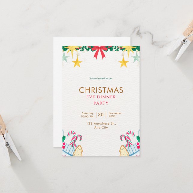 Green Simple Christmas Eve Dinner Party Invitation (Front/Back In Situ)