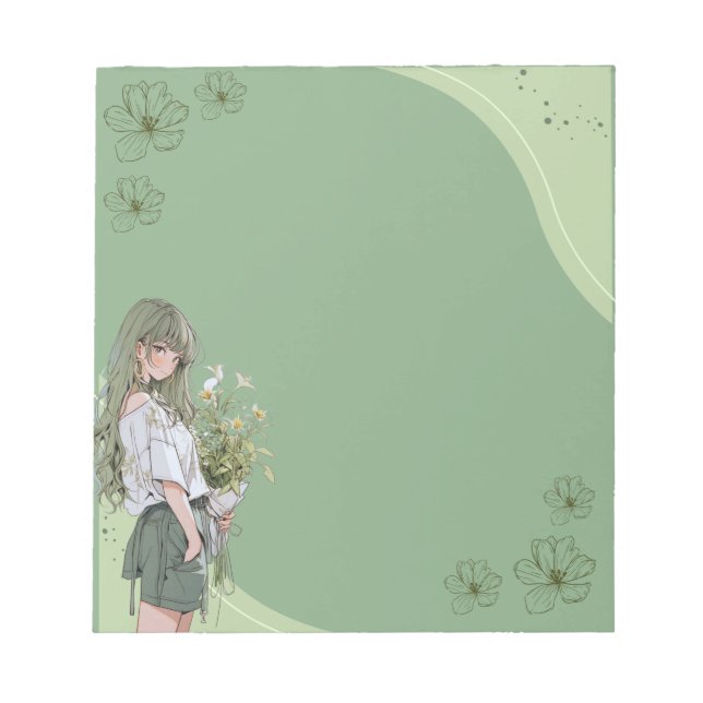 Green Simple Cute Anime Boho Notepad (Front)