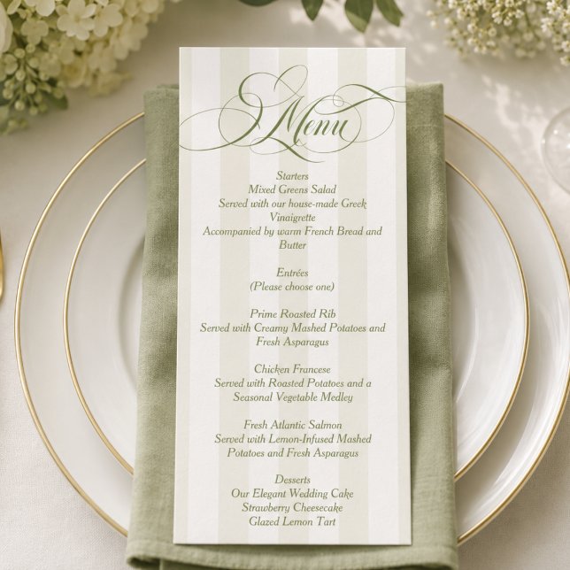 Green Simple Elegant Script Wedding Menu (Creator Uploaded)