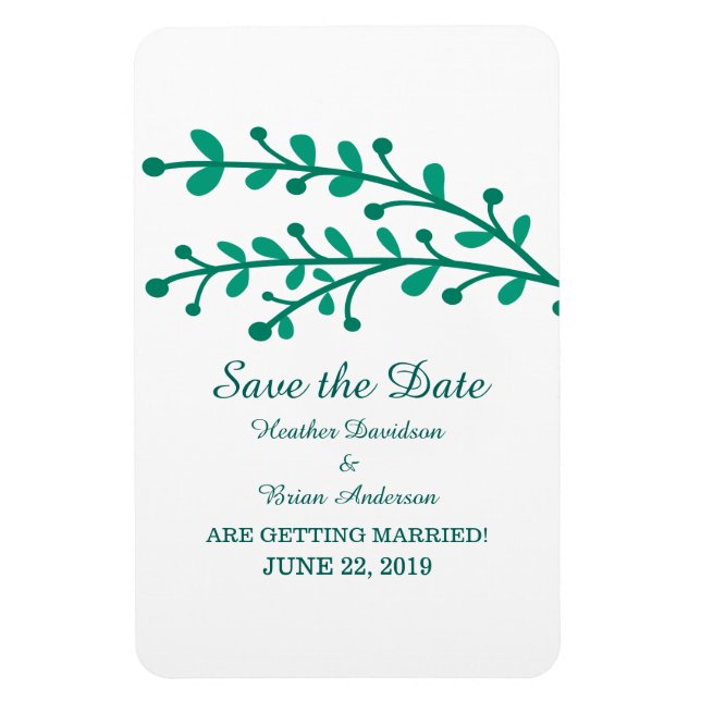 Green Simple Foliage Save the Date Magnet (Vertical)