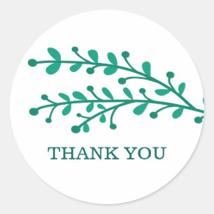 Green Simple Foliage Thank You Classic Round Sticker
