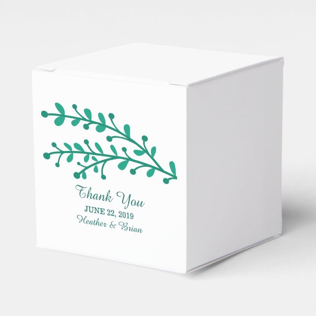 Green Simple Foliage Wedding Favour Box (Front Side)
