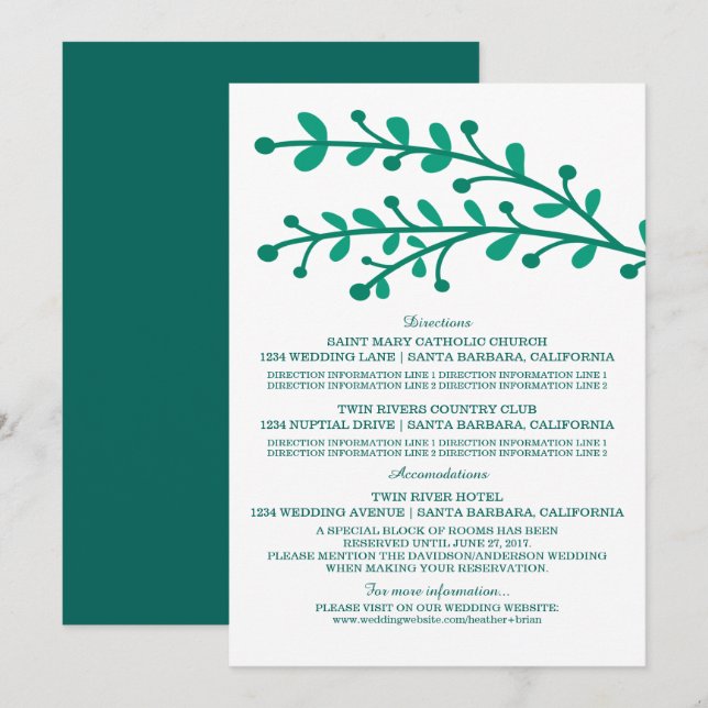 Green Simple Foliage Wedding Information Invitation (Front/Back)