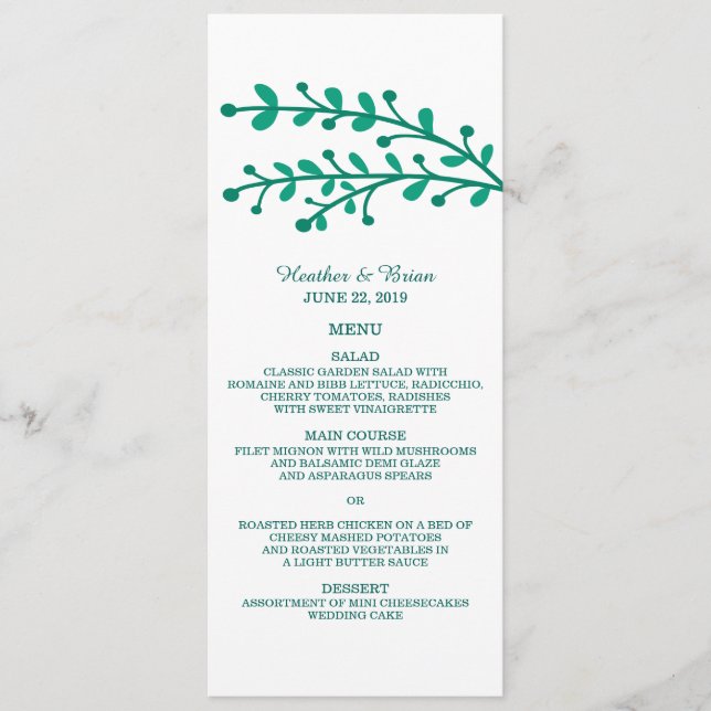 Green Simple Foliage Wedding Menu (Front)