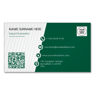 Green Simple Formal QR Code Modern Magnetic Business Card