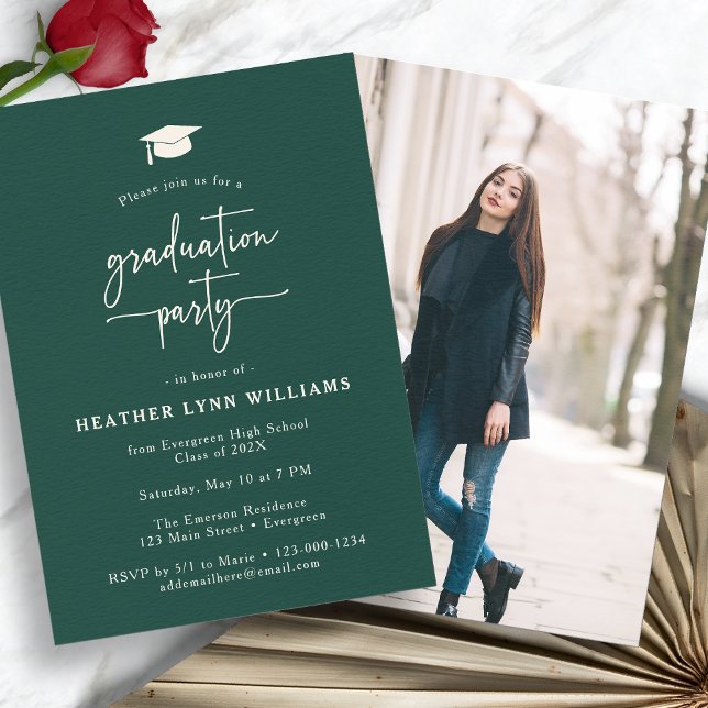 Green Simple Graduation Invitation (Green Simple Photo  Graduation  Party Invitation by Painted Paperie
)
