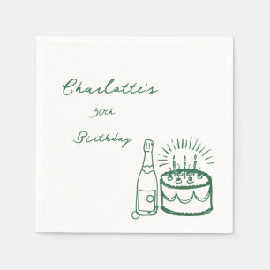 GREEN simple Hand Drawn 30th Birthday Napkin