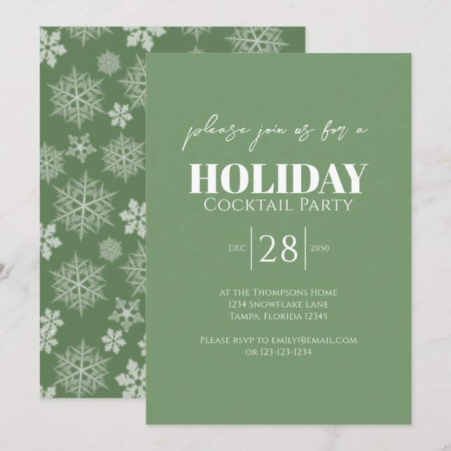 Green Simple Holiday Party Snowflake Invitation (Front/Back)