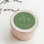 Green Simple Minimal Monogram Botanical Wedding Classic Round Sticker<br><div class="desc">Green Simple Minimal Monogram Botanical Wedding Classic Round Sticker  features your initials around a line drawing botanical,  along with a classically modern type layout.</div>