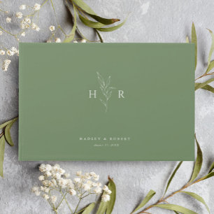 Green Simple Minimal Monogram Botanical Wedding Guest Book