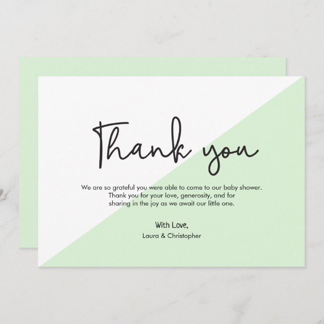 Green Simple Modern Baby Shower Thank You Invitation (Front/Back)