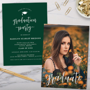 Green Simple Modern Script Graduation Invitation