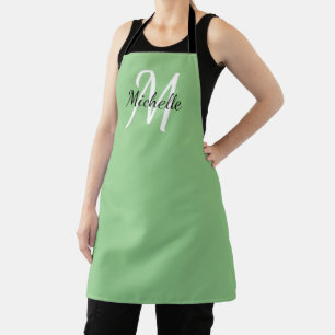 Green Simple Monogram Classic Trendy Apron