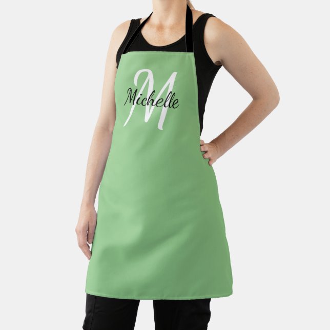 Green Simple Monogram Classic Trendy Apron (Insitu)