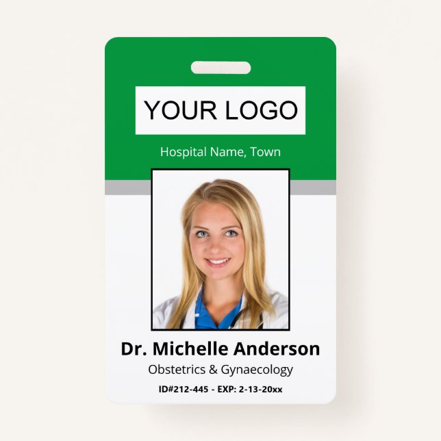 Green Simple Professional Employee Custom Photo ID Badge (Front)
