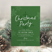 Green Simple Script Snowflakes Christmas Party