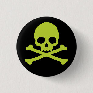 Green Simple Skull and Crossbones 3 Cm Round Badge