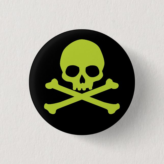 Green Simple Skull and Crossbones 3 Cm Round Badge (Front)