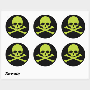 Green Simple Skull and Crossbones Classic Round Sticker