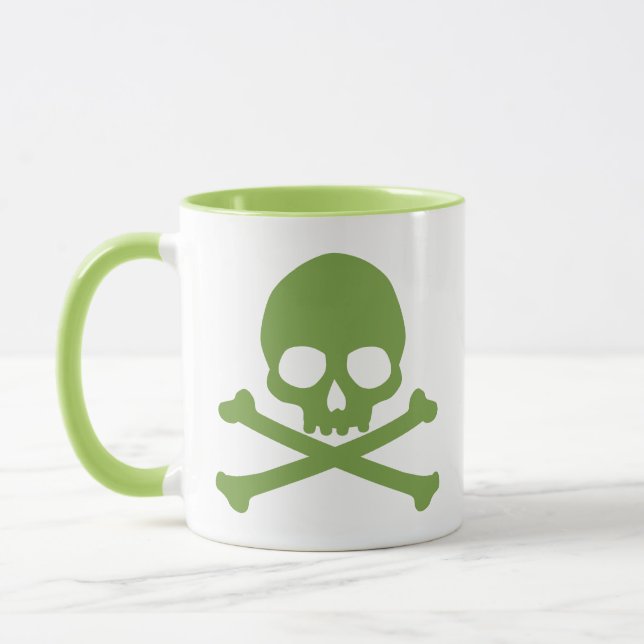 Green Simple Skull and Crossbones Mug (Left)