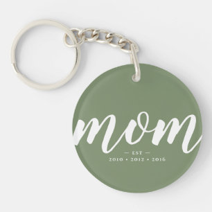 Green   Simple Typography Mom EST. Photo Key Ring