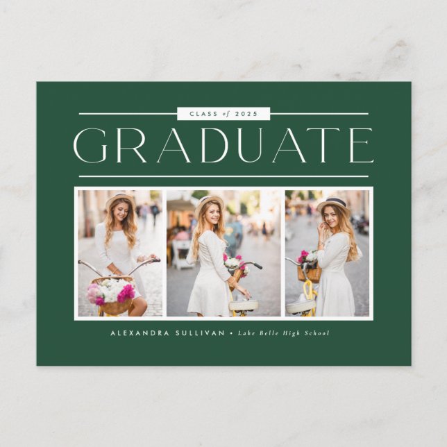 Green Simple Typography Photo Collage Graduation Postcard (Front)