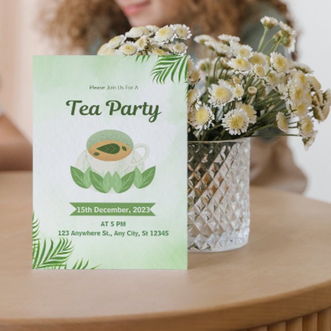 Green Simple Watercolor Tea Party Invitation (Creator Uploaded)