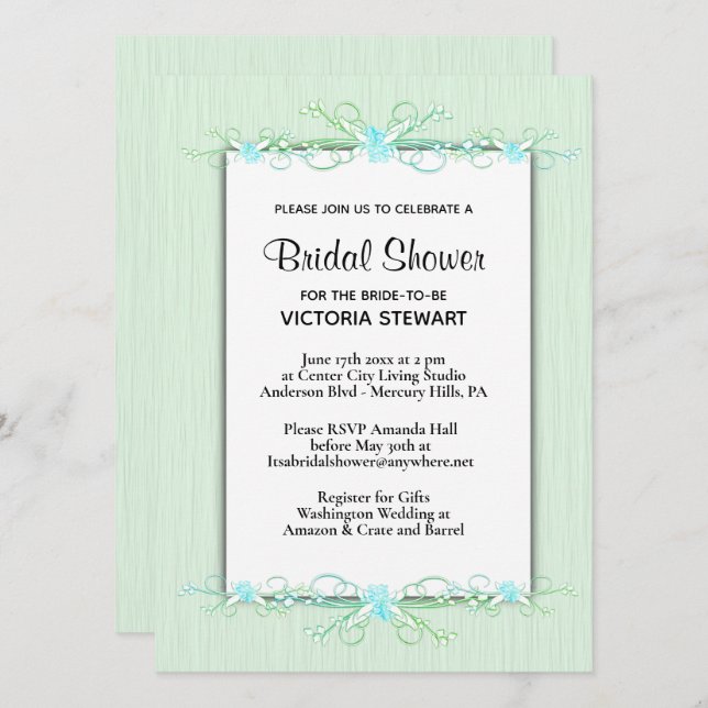 Green Simplicity Bridal Shower Invitation (Front/Back)
