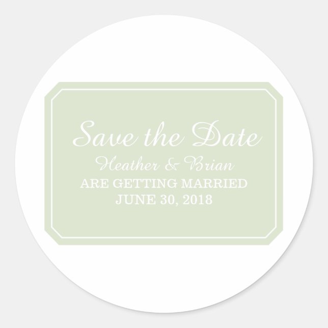 Green Simply Elegant Save the Date Classic Round Sticker (Front)