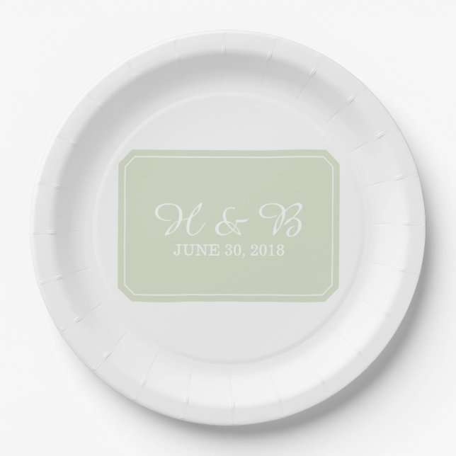 Green Simply Elegant Wedding Paper Plate (Front)