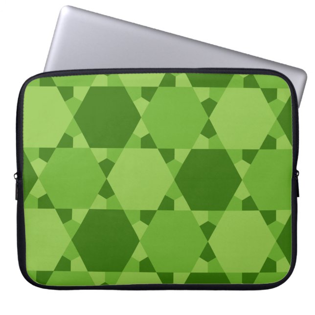 Green Six Pointed Star Optical Illusion Pattern Laptop Sleeve (Front)