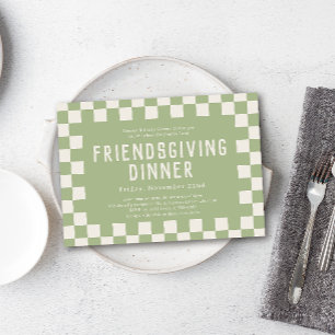 Green Skater Chequerboard Friendsgiving Dinner Invitation