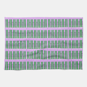 Green skis on purple background kitchen towel