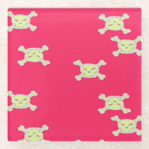 green skull and bones glass coaster