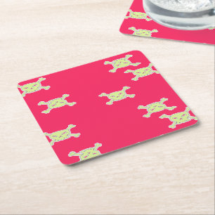 green skull and bones square paper coaster