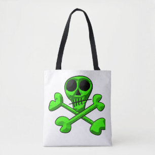 Green skull and bones tote bag