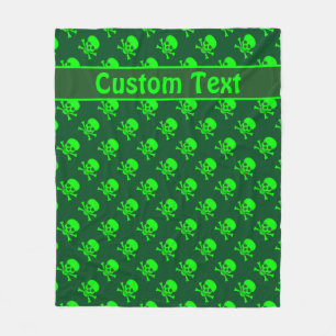 Green Skull and Crossbones Blanket w Custom Text