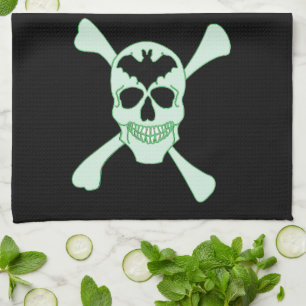 Green Skull And Crossbones Kitchen Towel