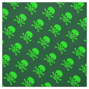 Green Skull and Crossbones Pattern Fabric